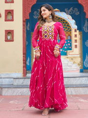 Adorning Pink Georgette Kutchi Work Festival Wear Gown