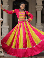 Adorable Pink Silk Embroidered Navratri Wear Lehenga Choli
