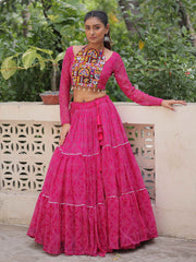 Charming Pink Georgette Gota Patti Work Crop Top Lehenga