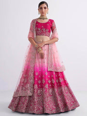 Gorgeous Fuscia Pink Fancy Embroidered Net Bridal Wear Lehenga Choli