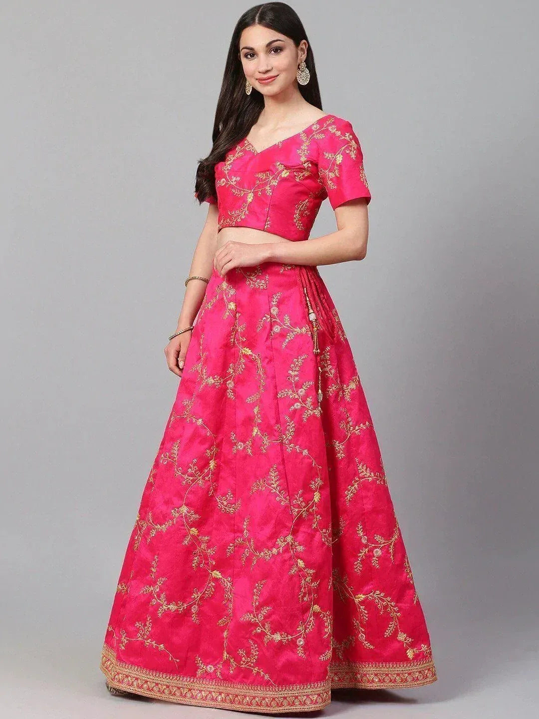 Pink designer lehenga choli with gold embroidery, ethnic Indian wear for women