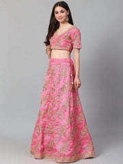 Pink Semi-Stitched Myntra Lehenga & Unstitched Blouse with Dupatta