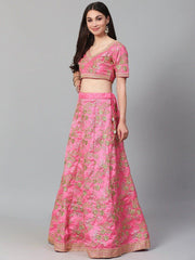Pink Semi-Stitched Myntra Lehenga & Unstitched Blouse with Dupatta