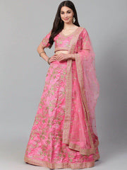 Pink Semi-Stitched Myntra Lehenga & Unstitched Blouse with Dupatta