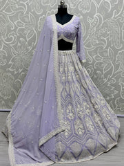 Pleasant Lavender Thread Work Georgette Bridesmaid Lehenga Choli - Ethnic Plus In