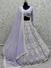 Pleasant Lavender Thread Work Georgette Bridesmaid Lehenga Choli - Ethnic Plus In
