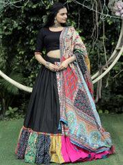 Precious Black Rayon Navratri Lehenga Choli With Dupatta - Ethnic Plus In