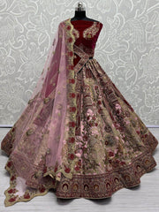 Precious Cream Embroidered Silk Bridal Lehenga Choli With Dupatta - Ethnic Plus In