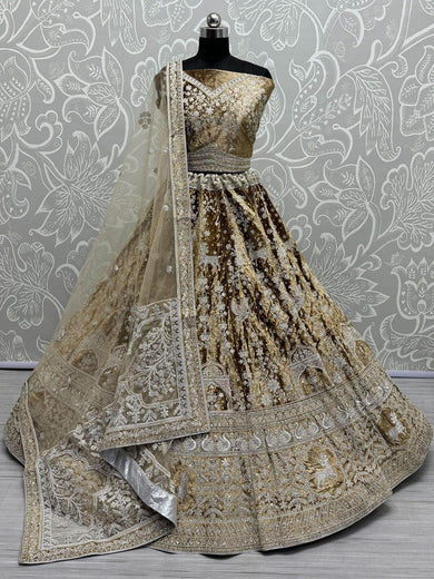 Precious Golden Sequins Velvet Bridesmaid Lehenga Choli With Dupatta - Ethnic Plus In