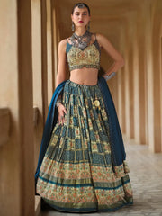 Precious Navy Blue Bandhani Printed Silk Sangeet Wear Lehenga Choli - Ethnic Plus In
