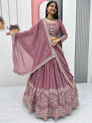 Precious Pink Embroidered Georgette Wedding Lehenga Choli With Dupatta - Ethnic Plus In