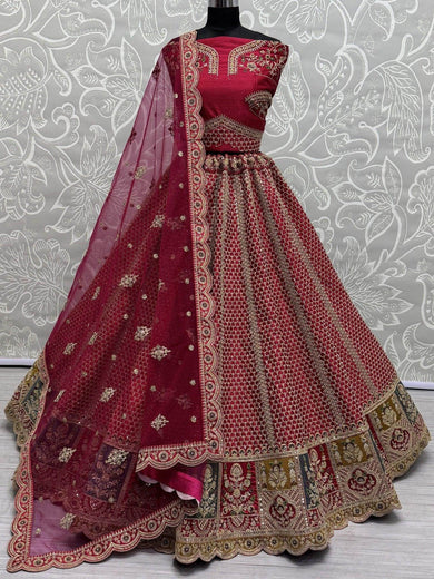 Precious Pink Embroidered Silk Bridal Lehenga Choli With Dupatta - Ethnic Plus In