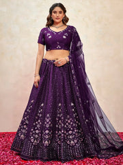 Precious Purple Thread Embroidered Net Designer Lehenga Choli - Ethnic Plus In