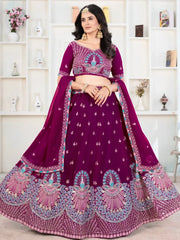 Precious Purple Thread Work Georgette Lehenga Choli With Dupatta - Ethnic Plus In