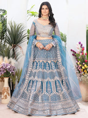 Precious Sky - Blue Sequins Net Engagement Wear Lehenga Choli With Dupatta - Ethnic Plus In
