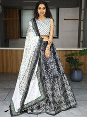 Pretty Black Printed Art Silk Wedding Wear Lehenga Choli With Dupatta - Ethnic Plus In