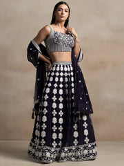 Pretty Dark Purple Thread Work Georgette Reception Wear Lehenga Choli - Ethnic Plus In