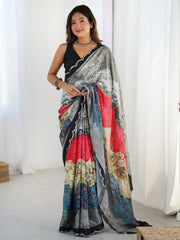 Pretty Grey Chinon Festival Wear Saree With Blouse - Ethnic Plus In