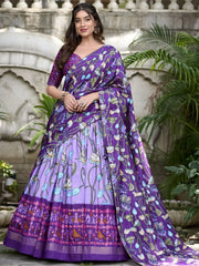 Pretty Lavender Printed Silk Navratri Wear Lehenga Choli With Dupatta - Ethnic Plus In