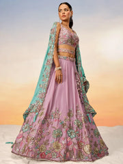 Pretty Mauve Georgette Wedding Wear Lehenga Choli - Ethnic Plus In