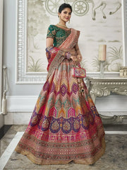 Pretty Multi Color Embroidered Silk Wedding Lehenga Choli With Dupatta - Ethnic Plus In