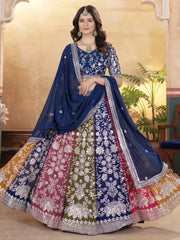 Pretty Multi - Color Thread Embroidered Georgette Wedding Lehenga Choli - Ethnic Plus In