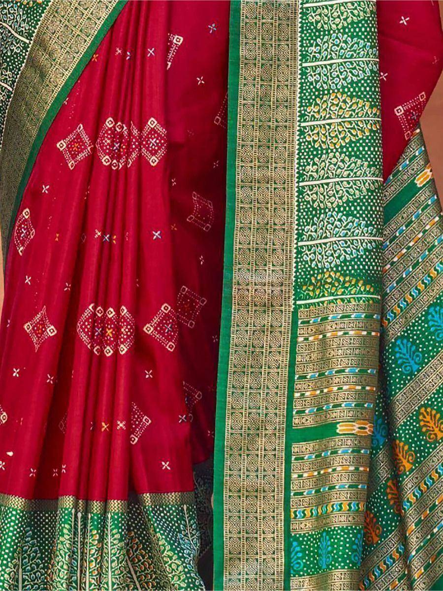 Improbable Red Patola Printed Silk Engagement Wear Saree With Blouse