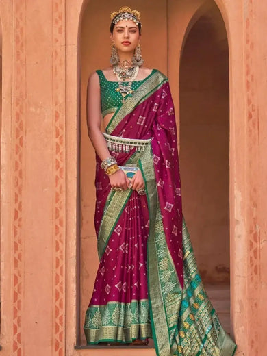 Gorgeous Magenta Patola Printed Silk Festive Wear Saree With Blouse