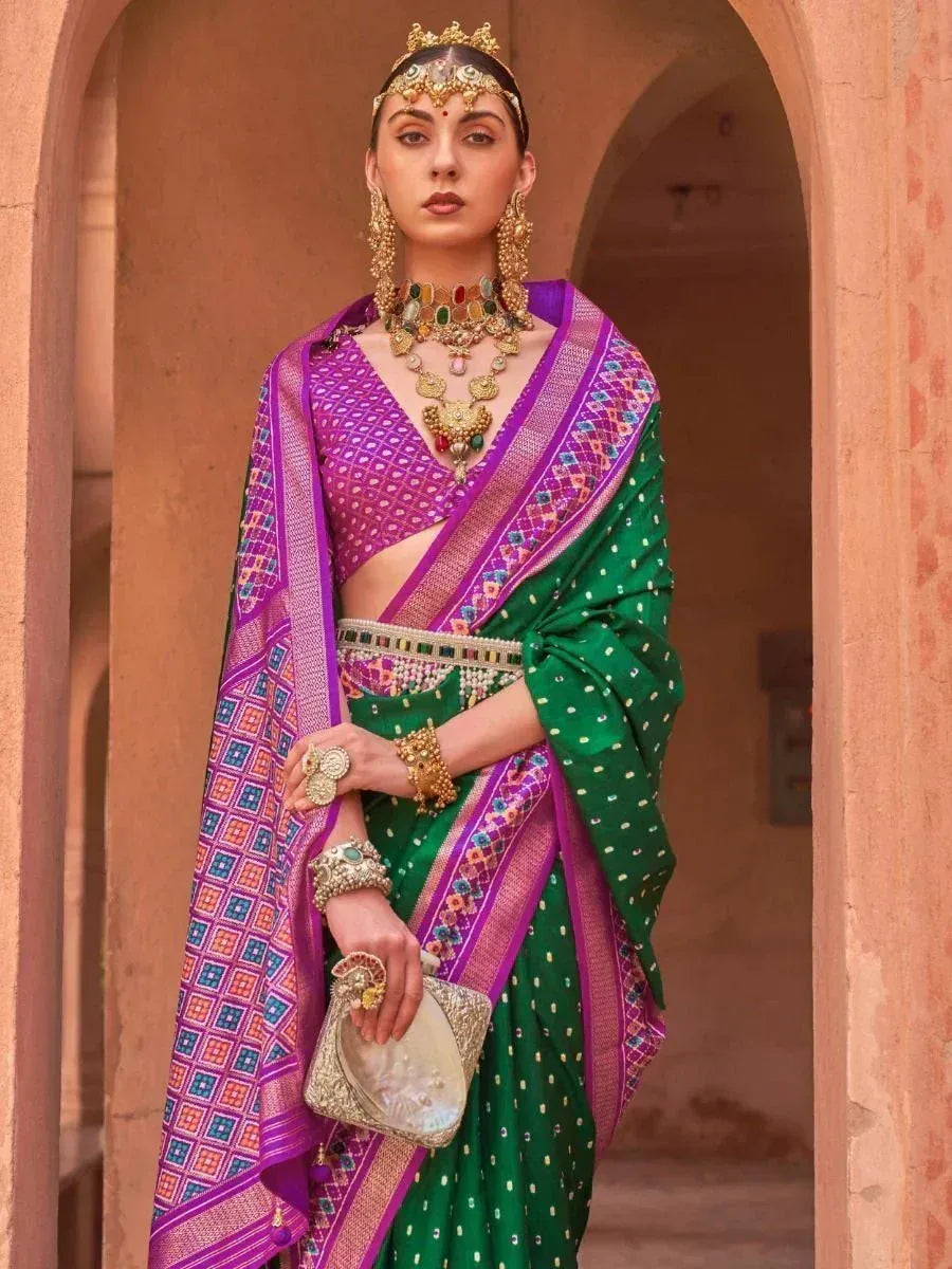 Bewitching Green Patola Printed Silk Wedding Wear Saree with Blouse