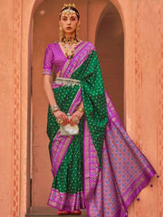 Bewitching Green Patola Printed Silk Wedding Wear Saree with Blouse