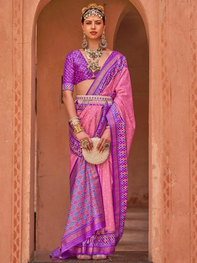 Mesmerizing Pink Patola Printed Silk Sangeet Wear Saree With Blouse