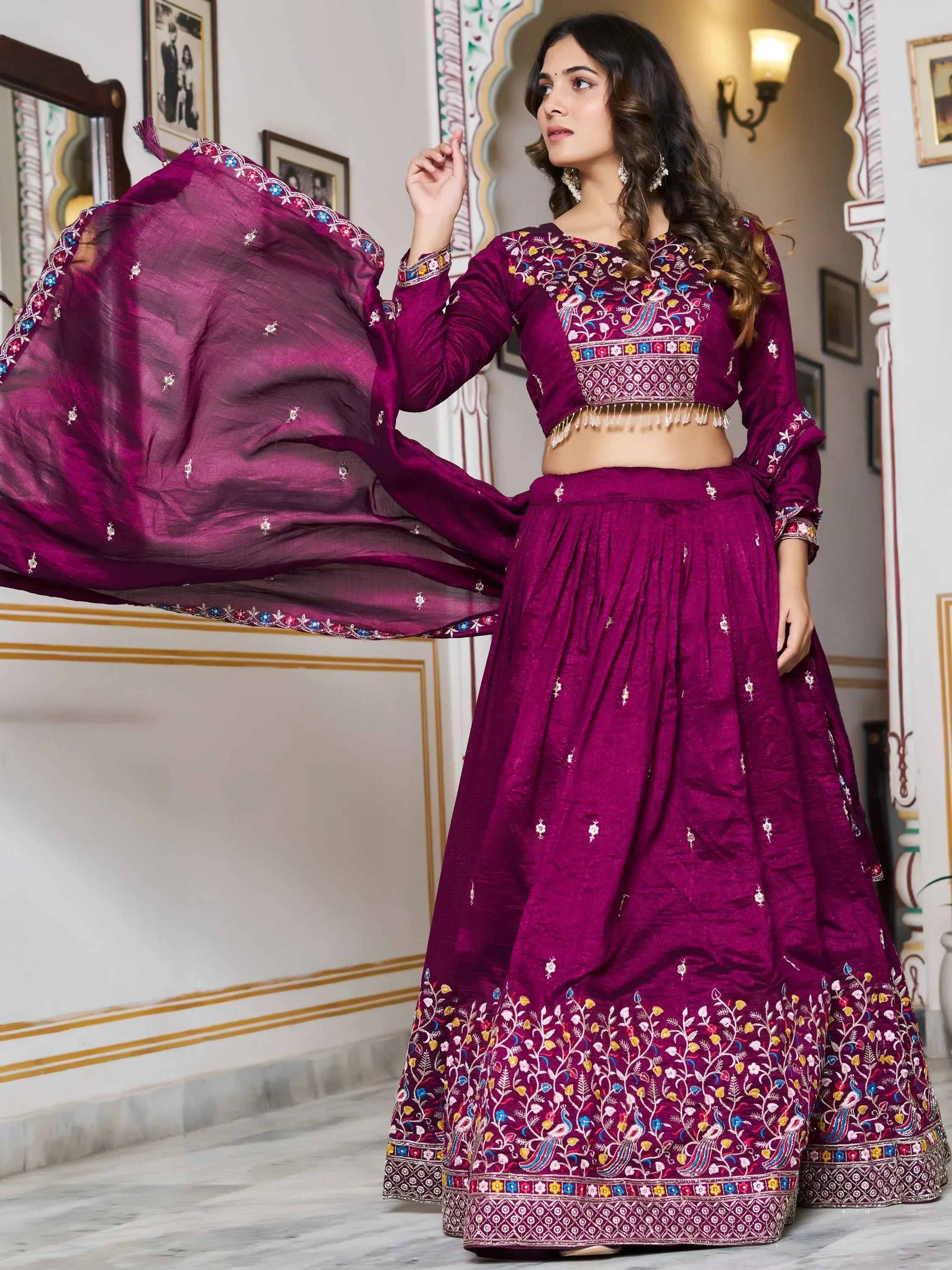 Gorgeous Purple Thread Embroidered Silk Wedding Wear Lehenga Choli