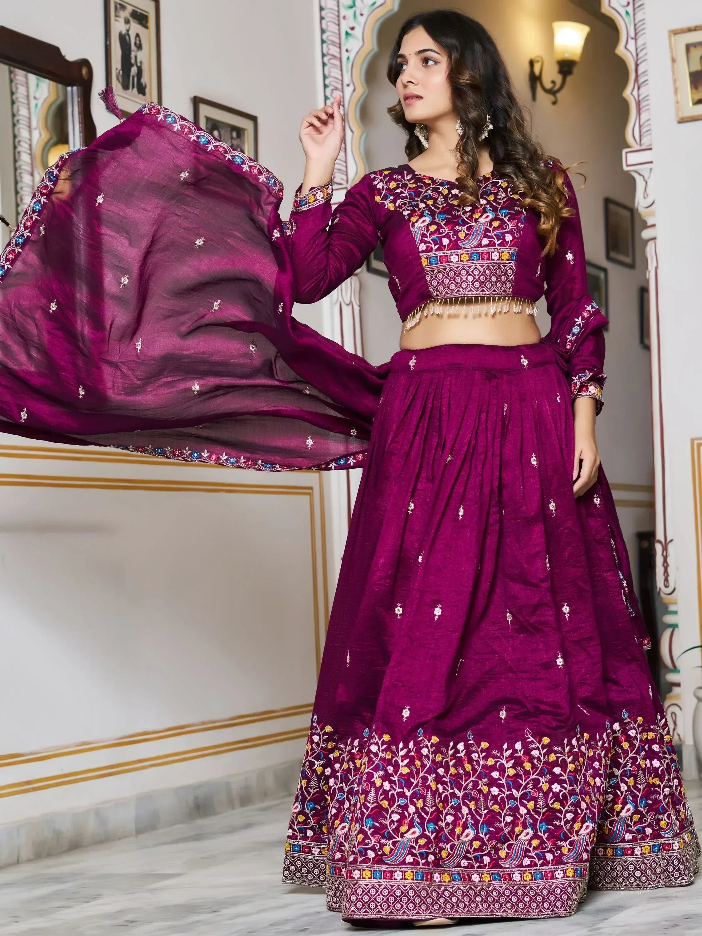 Gorgeous Purple Thread Embroidered Silk Wedding Wear Lehenga Choli