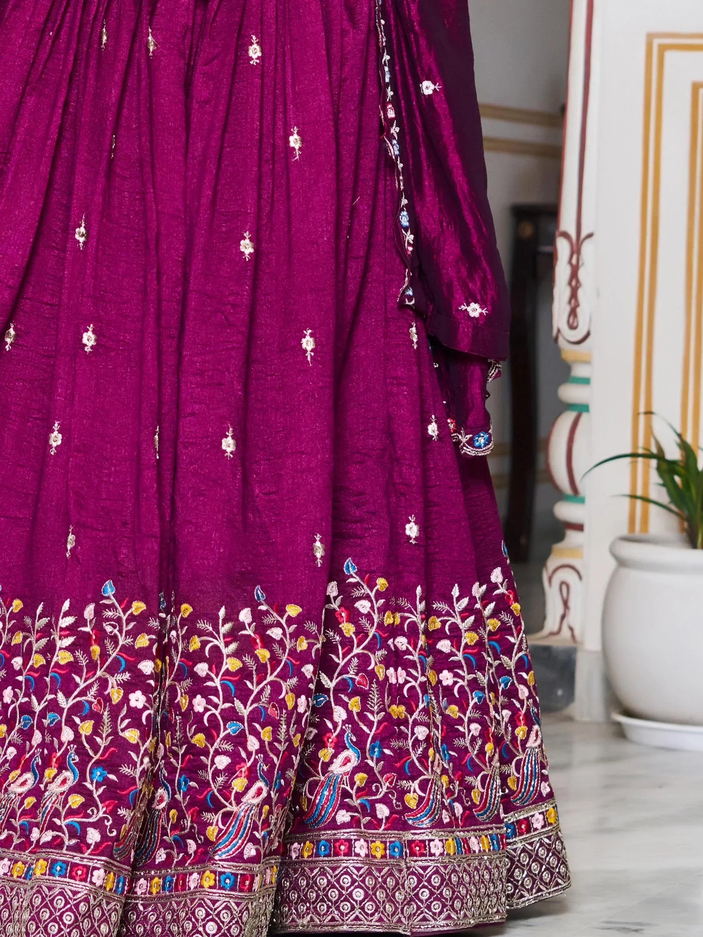 Gorgeous Purple Thread Embroidered Silk Wedding Wear Lehenga Choli