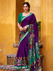 Mesmerizing Purple Chanderi Zari Weaving Saree With Blouse