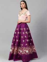 Purple & Peach-Coloured Semi-Stitched Myntra Lehenga with Unstiched Choli
