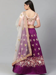 Purple & Peach-Coloured Semi-Stitched Myntra Lehenga with Unstiched Choli