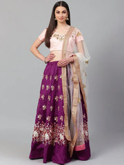 Purple & Peach-Coloured Semi-Stitched Myntra Lehenga with Unstiched Choli