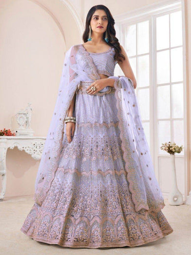 Lovely Lilac Sequins Net Reception Wear Lehenga Choli with Dupatta
