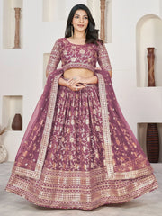 Charming Purple Zari Embroidered Jacquard Sangeet Lehenga Choli