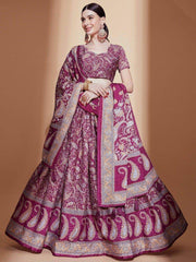 Adorable Purple Digital Printed Chinon Wedding Wear Lehenga Choli