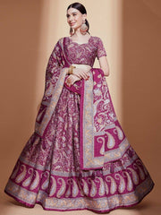 Adorable Purple Digital Printed Chinon Wedding Wear Lehenga Choli