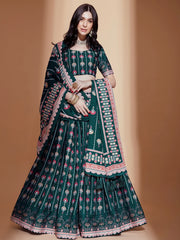 Charming Blue Digital Printed Chinon Sangeet Wear Lehenga Choli