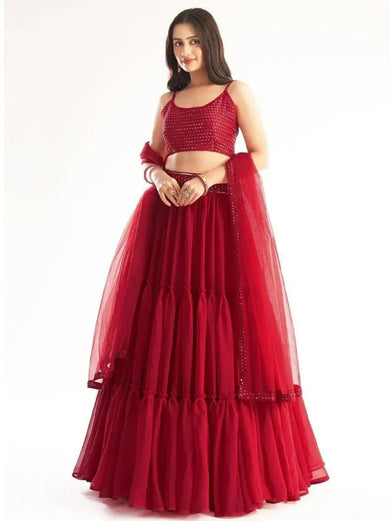 Delightful Red Georgette Party Wear Lehenga Choli With Dupatta