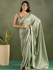 Radiant Pastel Green Chiffon Traditional One Minute Saree - Ethnic Plus In