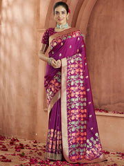 Adorable Purple Zari Weaving Banarasi Silk Function Wear Saree