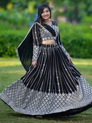 Pretty Black Sequins Georgette Reception Wear Lehenga Choli