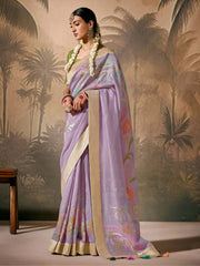 Shocking Lavender Weaving Silk Function Wear Saree With Blouse