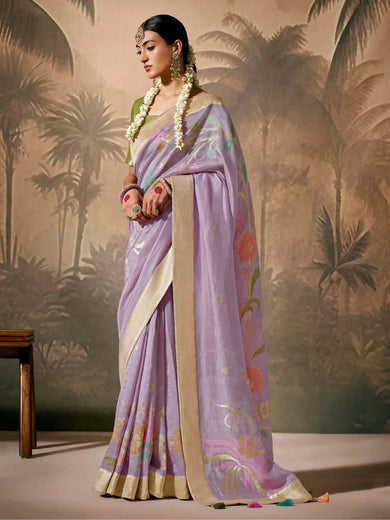 Shocking Lavender Weaving Silk Function Wear Saree With Blouse