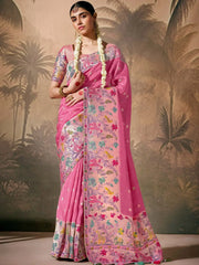 Marvelous Pink Color Weaving Silk Engagement Wear Saree With Blouse